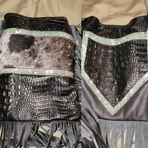 Embossed leather and Cowhide crossbody purse